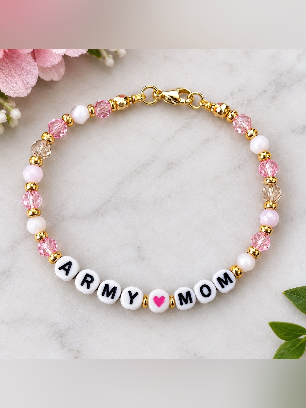 Army Mom Pink Beaded Bracelet